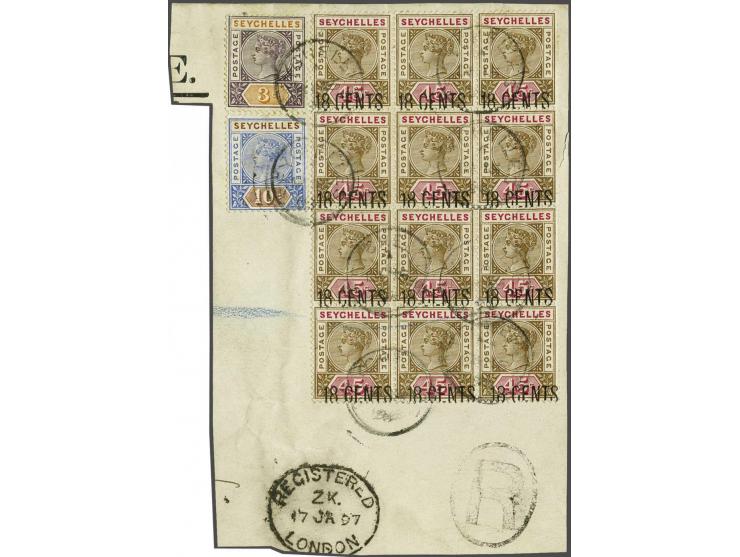 Provisional 1896 the 18 cents on 45 cents brown and carmine a block of 12 (largest known block of the 18 cents) together with