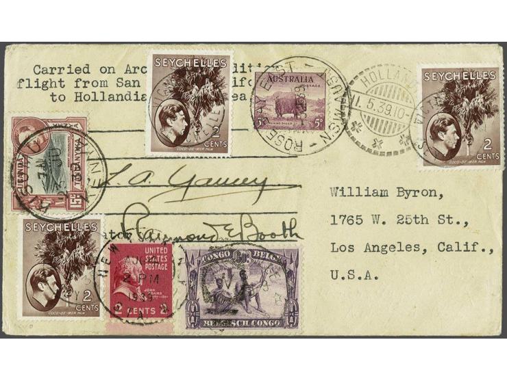 Indian ocean survey flight, Catalina flying boat GUBA 2 was the first civil aeroplane to arrive on Seychelles. This cover was