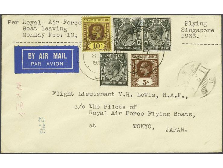 RAF goodwill flight 1936, envelope carried on all stages of the flight from Singapore as far as Shanghai. As the flight could