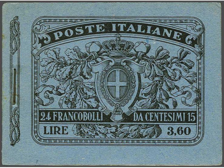 Booklets. Unexploded lire 3,60 booklet with 24 stamps 15 centesimi grey black (Sass. nr. 96) in 4 panes of 6 with glassine in