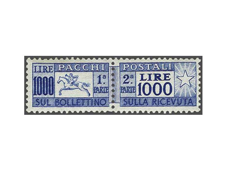 Parcel post 1000 lire with watermark winged wheel, very fine unmounted mint (small gum bend), cat.v. 4000
