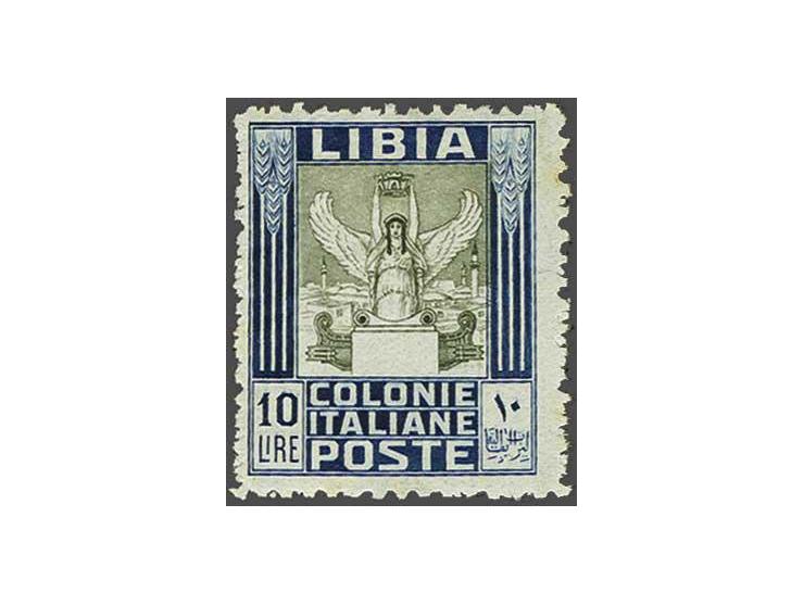 Victory 10 lire dark blue and olive green perforated 11 (Sassone nr. 145), very fine mounted mint, cat.v. 600