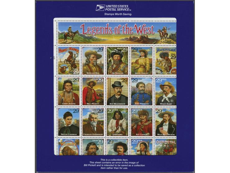 Legends of the West. The recalled Bill Pickett in pane of 20 in original envelope USPS, very fine     