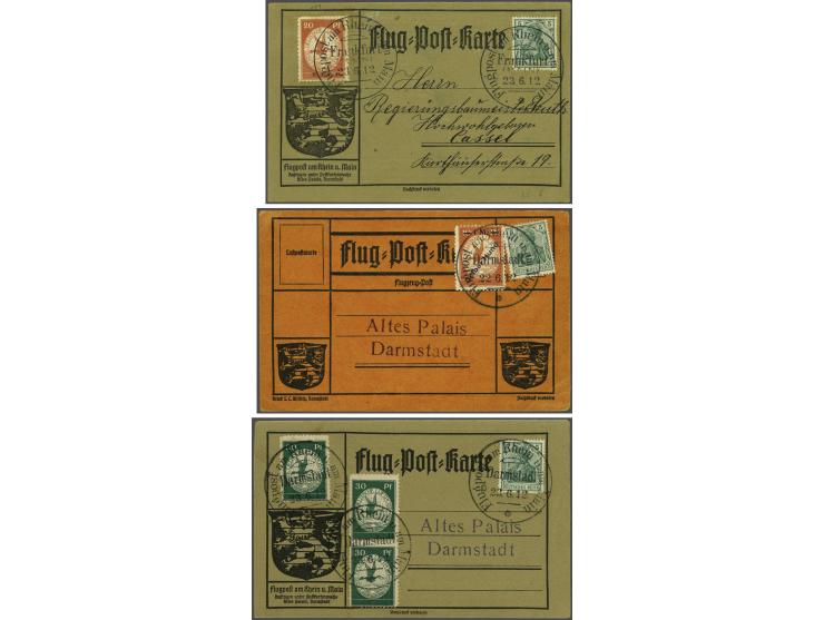 LZ10 Schwaben and LZ11 Viktoria Luise. Group of 6 cards Flugpost am Rhein und Main including 1 ex. with 3x the 30 pfennig, Ge