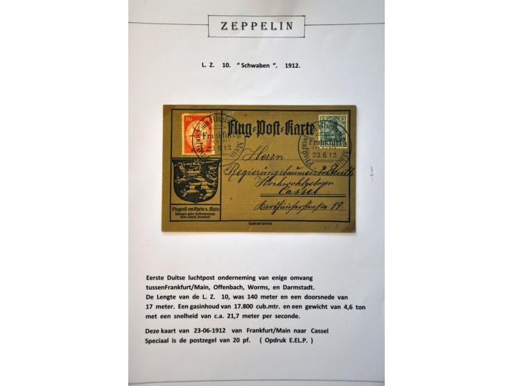 LZ10 Schwaben and LZ11 Viktoria Luise. Group of 6 cards Flugpost am Rhein und Main including 1 ex. with 3x the 30 pfennig, Ge