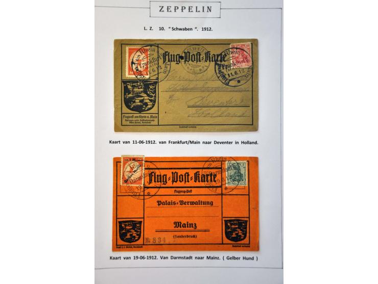 LZ10 Schwaben and LZ11 Viktoria Luise. Group of 6 cards Flugpost am Rhein und Main including 1 ex. with 3x the 30 pfennig, Ge