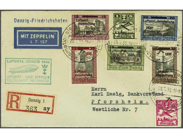 LUPOSTA Ruckfahrt 1932, cover franked with complete Luposta overprint set Mi. nrs. 231-235, very fine