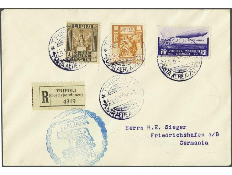 Italienfahrt 1933. Registered envelop from Tripoli 23-5-1933 with a.o. 5 lire violet to Friedrichshafen, very fine and very f