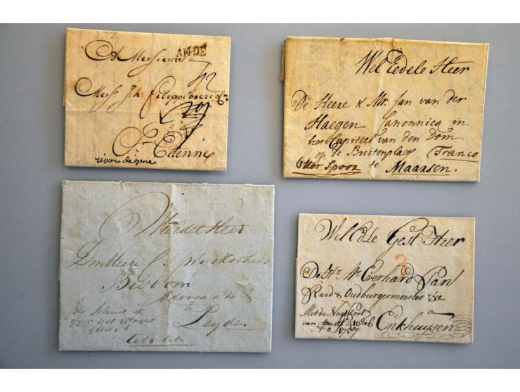 17 poststukken 1671-1796 met geschreven aanduidingen w.b. met de Schuyt, per Schuyt, pordt betaelt, So So (Cito), het port is