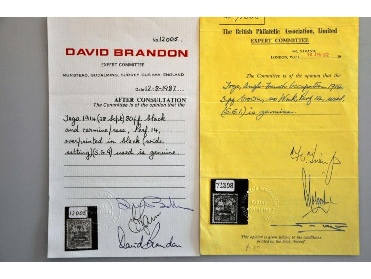 collection 1914-1916 used with many better ex. with SG 1 certificate BPA, SG 9 and SG 30 certificates Brandon, SG 7 signed Br