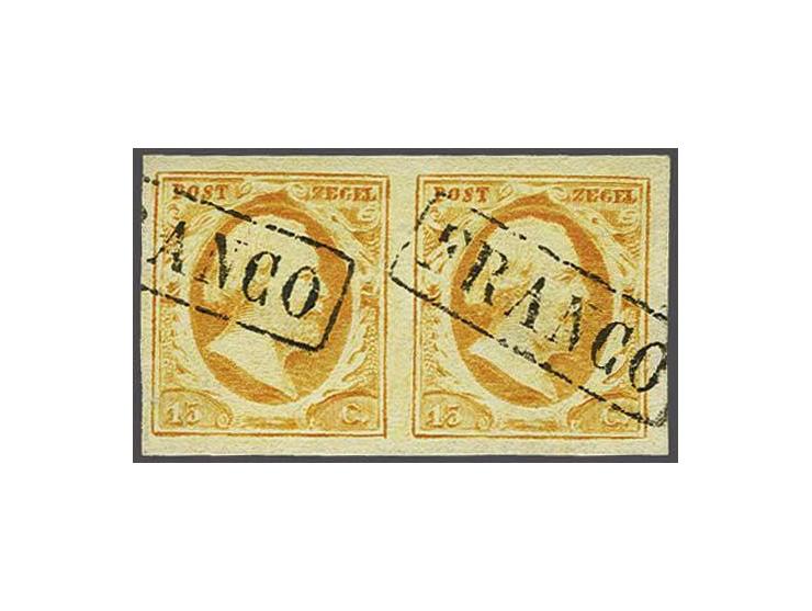 15 cent oranje pos. 4-5 in paar, pracht ex.