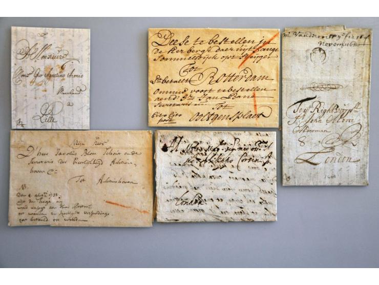 20 stuks 17e en 18e eeuwse brieven (en enkele gedateerde omslagen) w.b. Corsini brief Middelburg-Londra 1592, cito brief Haag