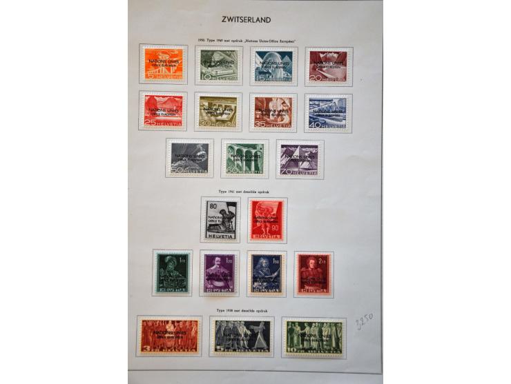 official 1918-1957 collection used with SdN 3-10 francs (2 types) and * with Nations Unies 5 centimes - 10 francs