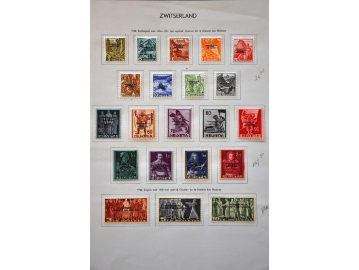 official 1918-1957 collection used with SdN 3-10 francs (2 types) and * with Nations Unies 5 centimes - 10 francs
