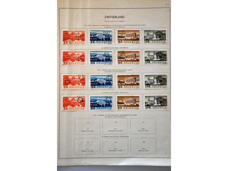 official 1918-1957 collection used with SdN 3-10 francs (2 types) and * with Nations Unies 5 centimes - 10 francs