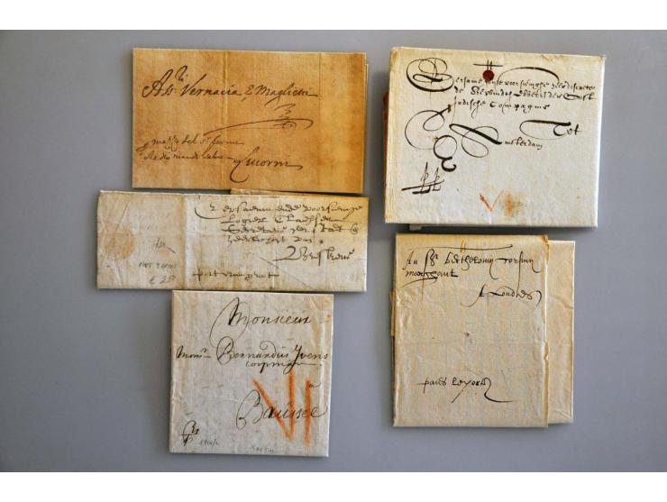 20 stuks 17e en 18e eeuwse brieven (en enkele gedateerde omslagen) w.b. Corsini brief Middelburg-Londra 1592, cito brief Haag