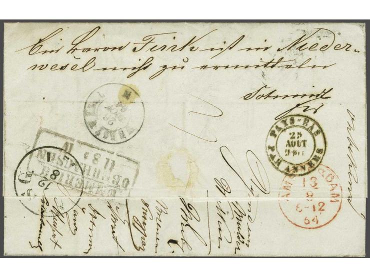Complete, vooruitbetaalde, brief Amsterdam 11 aug 1864 aan Baron de Vinck de Wesel á Westwesel, door de post naar Wesel (D) v