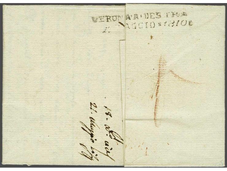  AMSTERDAM Massanstempel in rood, 51x5½ mm, (ca. 4 ex. bekend zonder C.H.1.er.R.) op frisse brief naar Verona 4 May 1810, ges