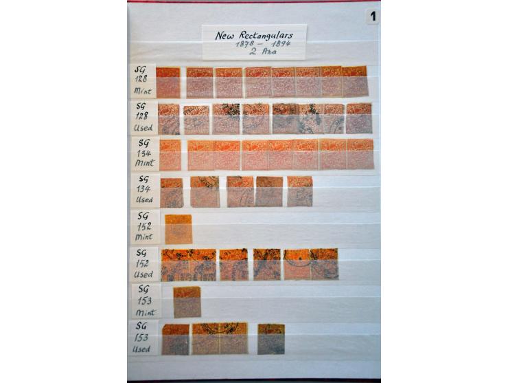 collection 1866-1894 used and */** including duplicates and forgeries in 2 stockbooks and small box