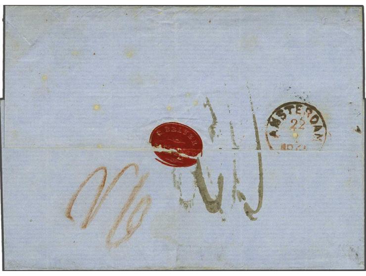15 cent donkeroranje op briefomslag van Rotterdam 21-2-1861 naar Amsterdam met stempel ontoereikend in rood en geschreven por