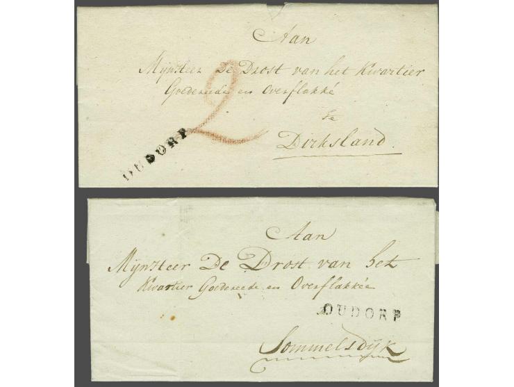 OUDORP vrijwel pracht afdrukken op 2 brieven naar Dirksland (den 26 van wijnmaand 1809, oktober), port 2 St. en naar Sommelsd