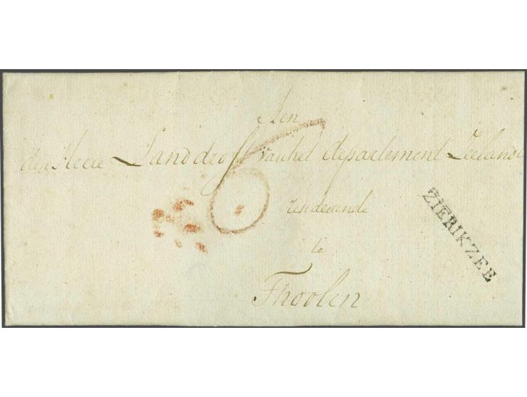  ZIERIKZEE pracht afdruk Massanstempel in zwart op brief den 8 Sprokkelmaand 1810 (februari) naar Thoolen, port 6 St. voor 2e
