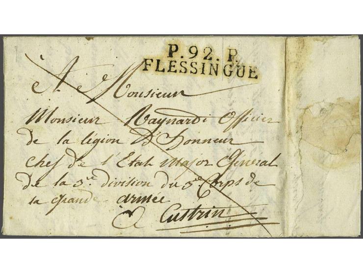 P.92.P FLESSINGUE in zwart, pracht afdruk op frisse brief Oostcapelle 29 juin 1808 aan Monsieur Raynardi Officier de la légio