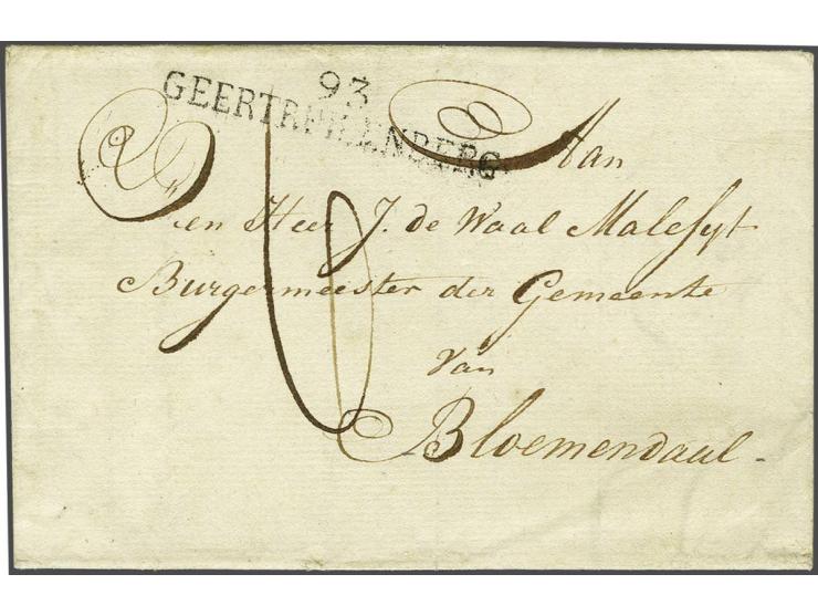 93 GEERTRUIDENBERG in zwart, vrijwel pracht afdruk op frisse brief (militaire inhoud) Ramsdonk 7 april 1814 naar Bloemendaal,