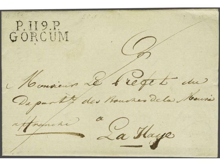 P.119.P. GORCUM in zwart, pracht afdruk op frisse brief 24 aout 1812 naar la Haye, 3 déc vooruitbetaald port