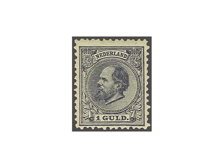 1 gulden grijsviolet tanding 12½ x 12, pracht ex. (grote plakkerrest en gomvouwtje) met certificaat Moeijes 1992, cat.w. 750