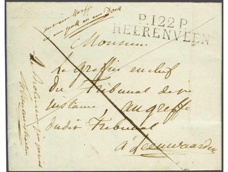 P.122.P. HEERENVEEN in zwart, pracht afdruk op brief Département de la Frise 3e Arrondissement 25 aout 1812 naar Leeuwarden, 