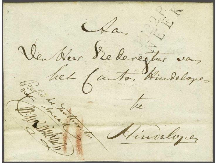 P.122.P. SNEEK in zwart, vrijwel pracht afdruk op frisse brief 2 april 1813 naar Hindelopen, porty II déc