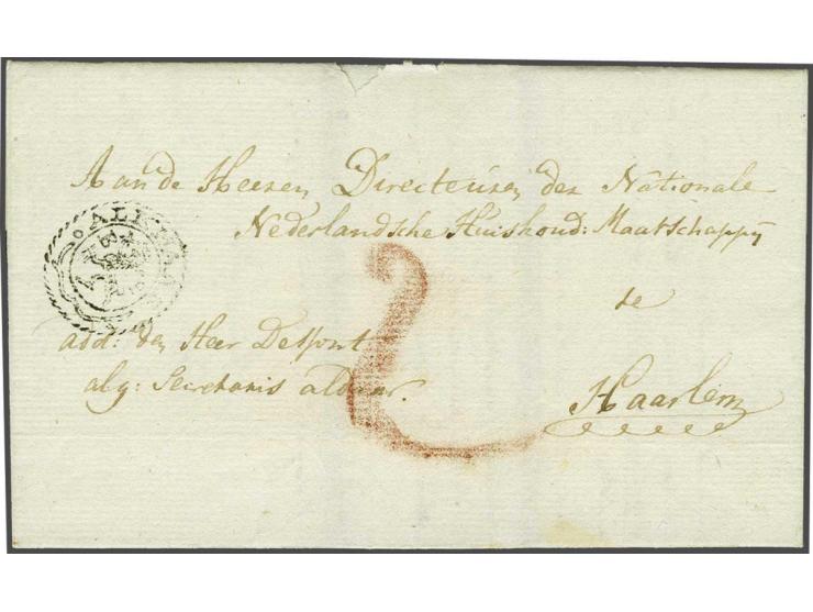  ALKMAAR BP, omrand vertrekstempel met leeuw, pracht afdruk op brief, geschreven te Gouda 21 Septbr 1805 naar Haarlem, port 2