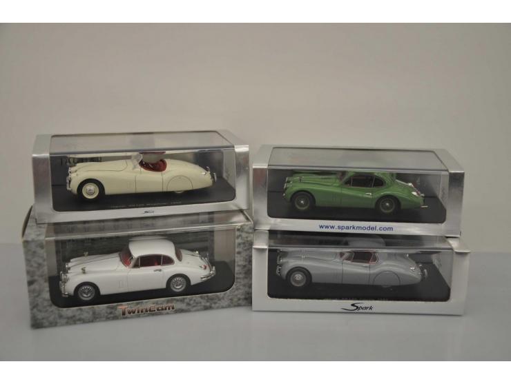 Jaguar XK 140 Le Mans 1956, Spark Models, 1:43, green, Excellent (customized: stickers removed, scratch on box), Jaguar XK 12