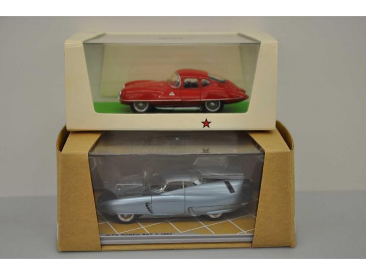 Alfa Romeo Disco Volante Coupé 1953, Bizarre/Spark, 1:43, red, Mint, Alfa Romeo BAT 7 1954, Bizarre/Spark, 1:43, blue, Mint.