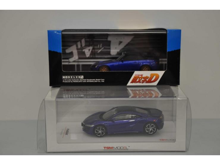 Honda NSX 2017, TSM Model, 1:43, blue, Near Mint (has been out of box, outer plastic slightly damaged), Honda S2000 'Ibaraki'