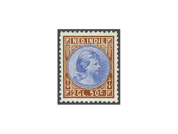 2½ gulden oranjebruin en lichtblauw, vrijwel pracht ex. (rechts enkele iets stompe tandjes) met certificaat Vleeming 2019, ca
