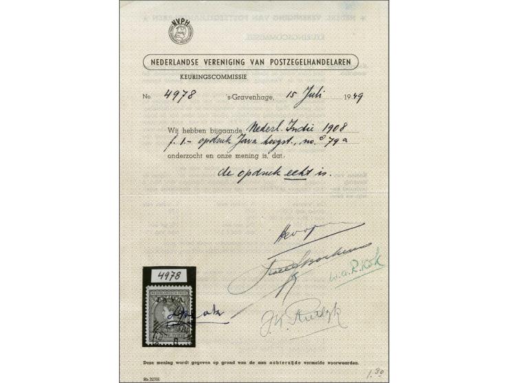 Java 1 gulden doflila met variëteit hoogstaande opdruk, pracht ex. met certificaat N.V.P.H 1949, cat.w. 400