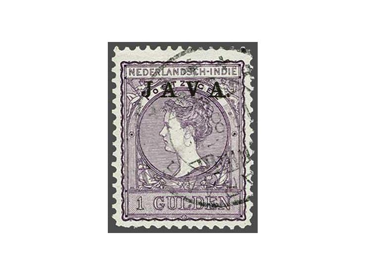 Java 1 gulden doflila met variëteit hoogstaande opdruk, pracht ex. met certificaat Ned. Bond 1996, cat.w. 400