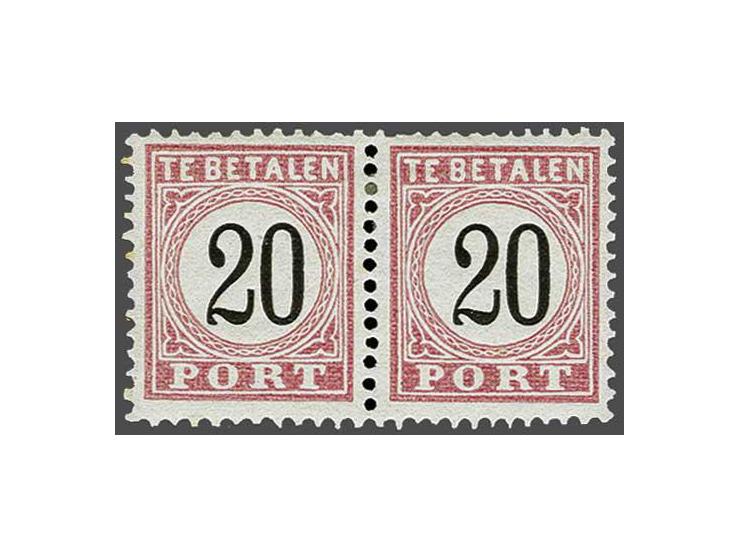 20 cent rood en zwart type IV in gecombineerd tandingpaar 11½ x 12 en 12½ x 12, vrijwel pracht ex., gesigneerd Keiser en met 