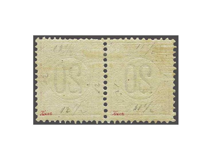 20 cent rood en zwart type IV in gecombineerd tandingpaar 11½ x 12 en 12½ x 12, vrijwel pracht ex., gesigneerd Keiser en met 