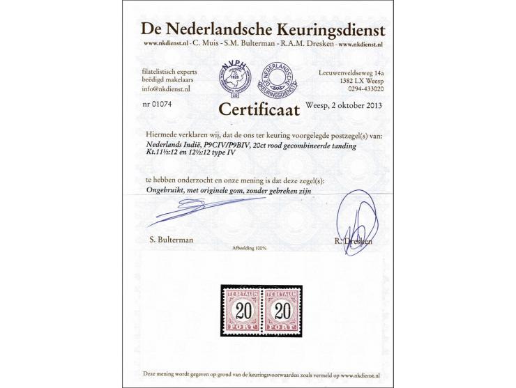 20 cent rood en zwart type IV in gecombineerd tandingpaar 11½ x 12 en 12½ x 12, vrijwel pracht ex., gesigneerd Keiser en met 