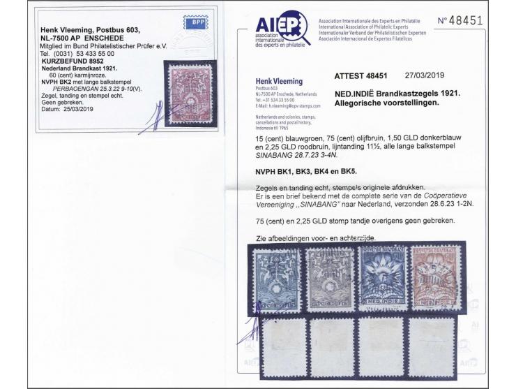15 cent t/m 2½ gulden op BK2 na alle met langebalkstempel Sinabang 28-7-1923, pracht ex. met 2 certificaten Vleeming 2019, nr