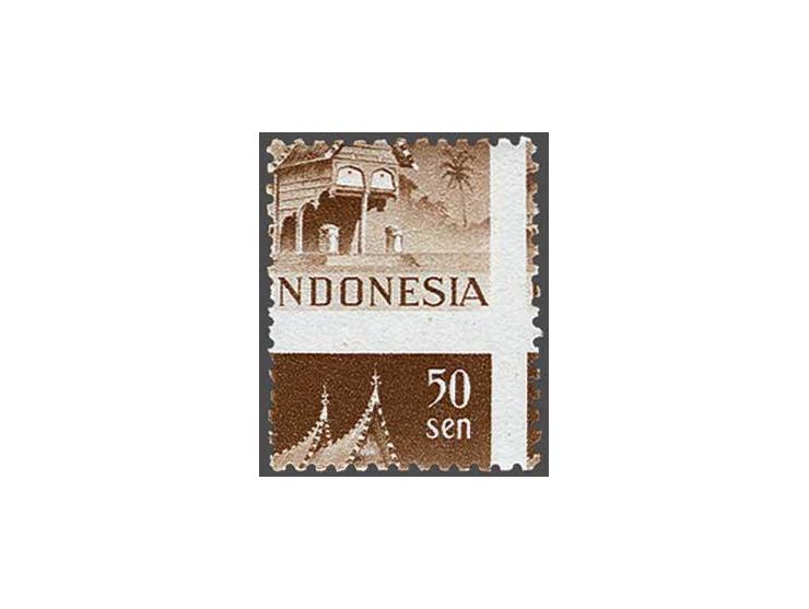 Tempel 50 sen bruin met variëteit sterk verschoven perforatie, pracht ex. 