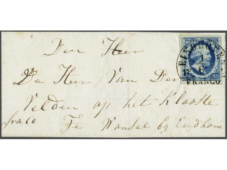 Eindhoven B (Ey 125) mooi op 5 cent blauw plaat I pos. 95 op kleinformaat briefomslag van Boxtel (langstempel achterzijde) na