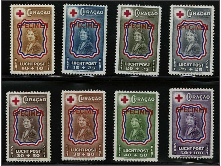 Rode kruis Prinses Juliana 10 cent t/m 50 cent alle met opdruk SPECIMEN doch zonder perforatiegat, meest pracht ex. 