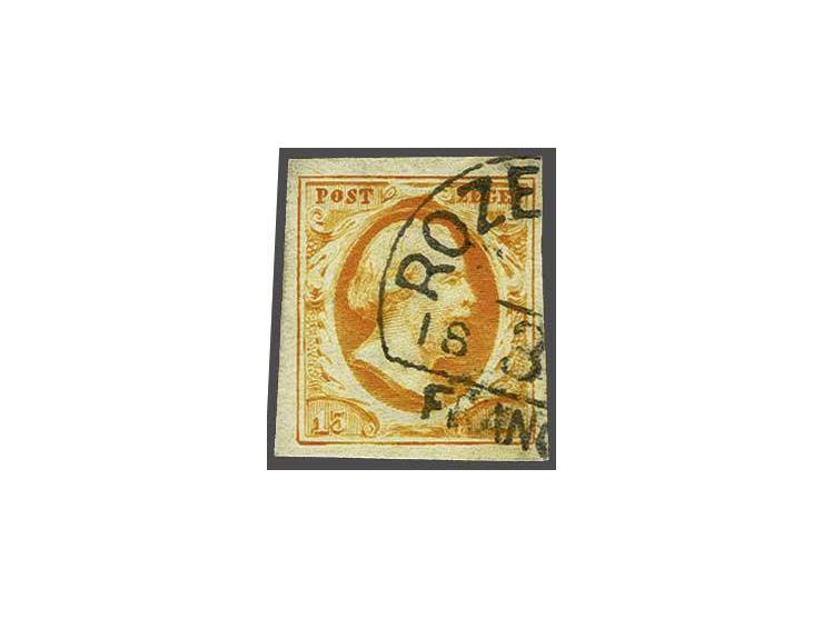 Rozendaal C (Ey R) deels op 15 cent donkeroranje pos. 33, pracht ex. met certificaat Dr. Louis 1992. Zeldzaam stempel, het Co