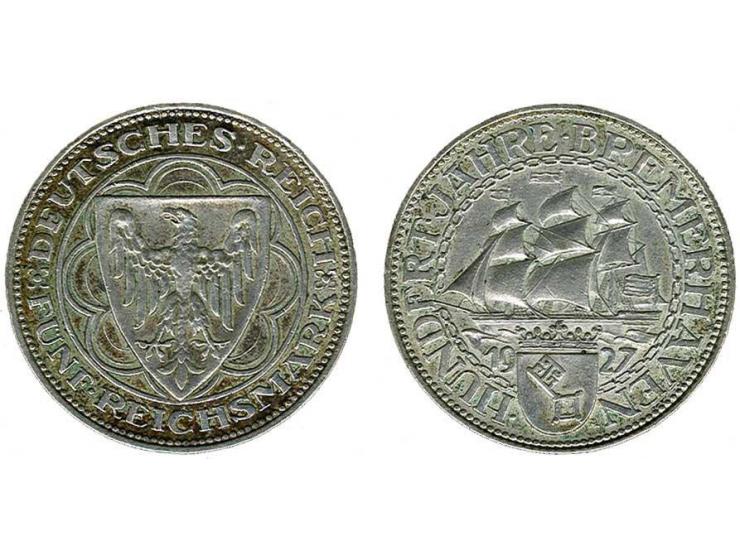 5 mark 1927A Bremerhaven, discoloured EF
