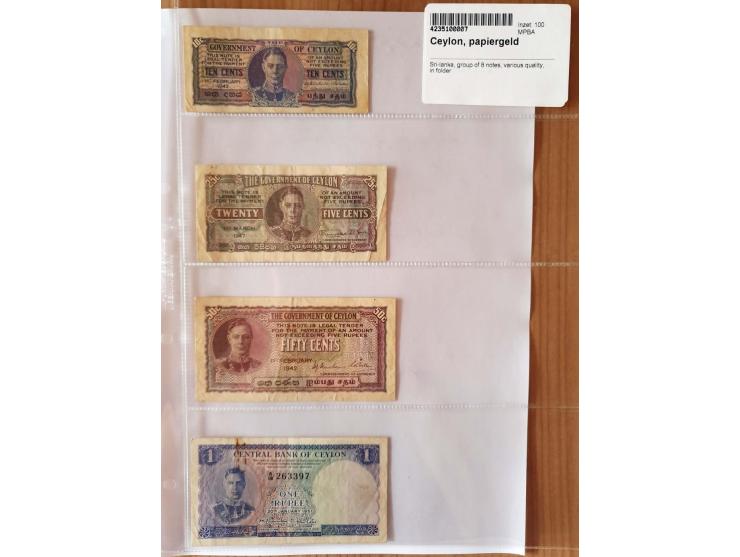 Sri-lanka, group of 8 notes, various quality, in folder