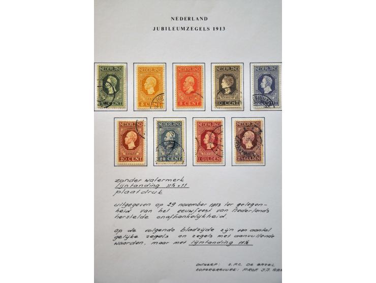 Jubileum 1913, gespecialiseerde collectie gestempeld w.b. nr. 101, nr. 91 in blok van 8 met drukwerkrolstempel, blokken van 4